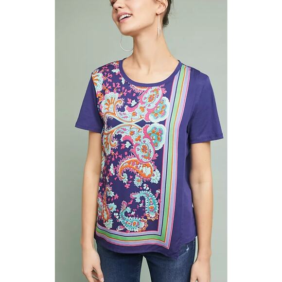 Maeve for Anthropologie Maddie Printed Paisley Top | Purple Multicolor | Size S - Picture 10 of 10